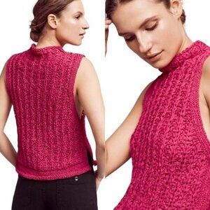 Anthropologie Moth Cabled Knit Shell Sleeveless Sweater Tank, Pink / Rose, Med